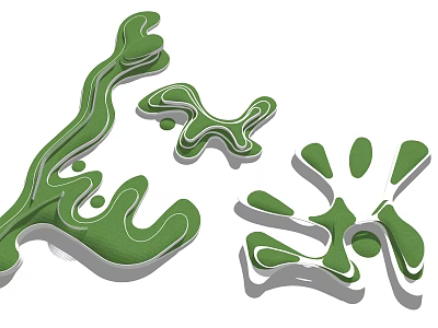 Green Square Landscape Design With Irregular Contoured Terrain And Park Elements 3d model