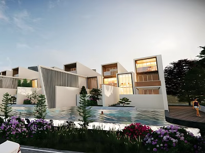 Luxury Modern Single Family Villa With Swimming Pool Landscaped Garden And Large Windows 3d model