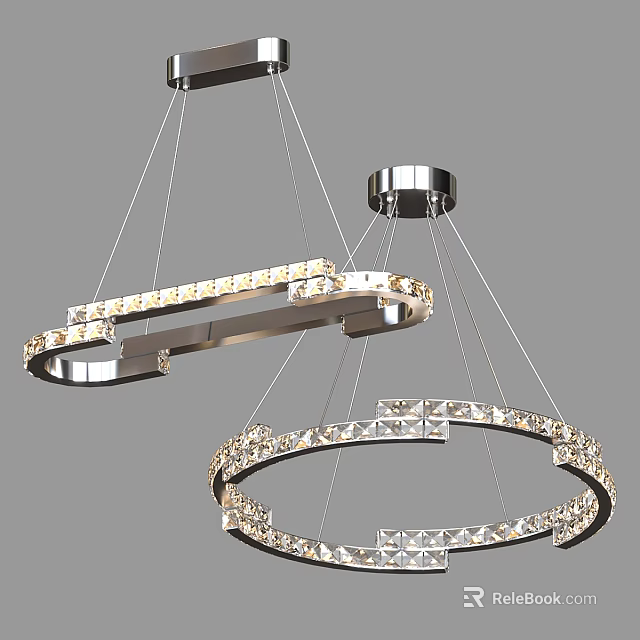 Elegant Modern Double Ring Chandelier With Crystal Decor And Metal Frame 3d model