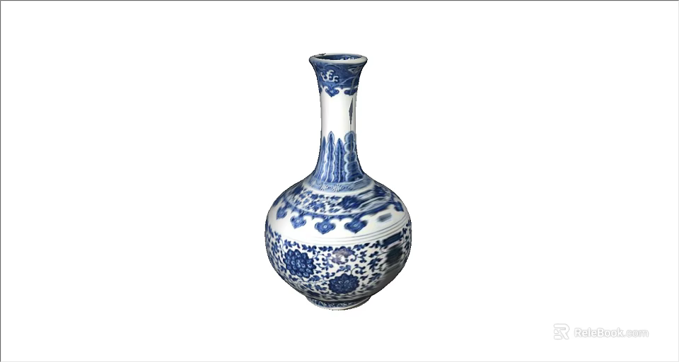 Traditional Blue and White Ceramic Vase with Intricate Floral Patterns and Classic Design 3d model 