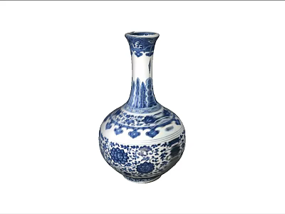 Traditional Blue and White Ceramic Vase with Intricate Floral Patterns and Classic Design 3d model