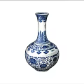 Traditional Blue and White Ceramic Vase with Intricate Floral Patterns and Classic Design