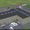 Modern Industrial Plant With Green Trucks Parking Lot And Logistics Vehicles Exterior