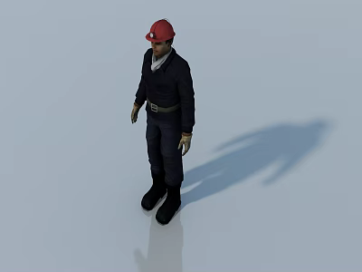The Man Wearing Red Hard Hat And Dark Work Uniform Standing On Light Background 3d model
