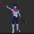Blue Skinned Black Haired Character With Pink Scarf Pointing At Pink Heart And Magical Sparkles