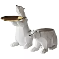 White Polar Bear Decorative Ornament Set with Standing Figure Holding Gold Tray and Sitting Companion