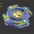 Purple Spinning Weapon With Yellow Center Green White Parts And Decorative Pattern