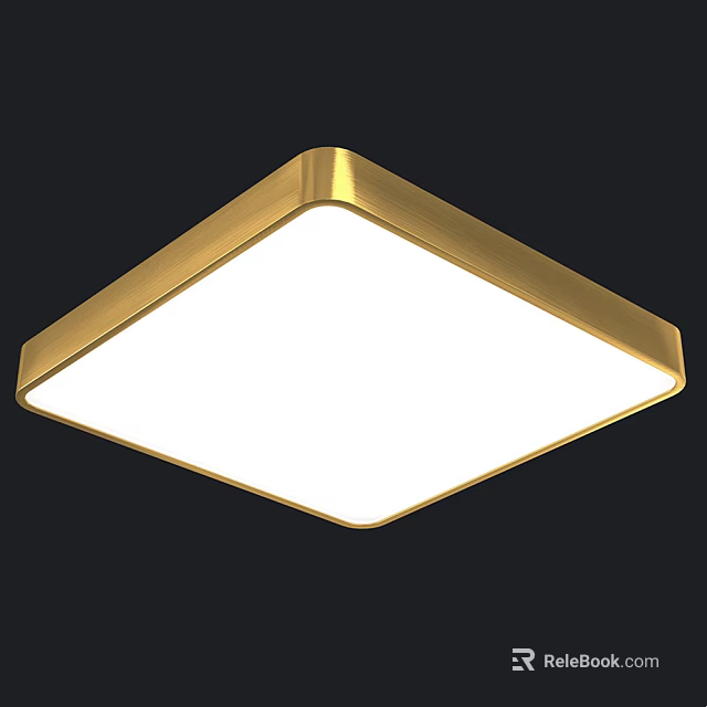 Modern Square Ceiling Light with Golden Frame and White Light Body 3d model 