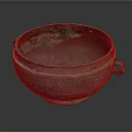 Ancient Bronze Vessel With Two Handles Intricate Carvings And Green Patina