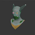 Futuristic Character Helmet With Horns Glowing Eyes And Silver Green Accents In