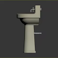 White Ceramic Pedestal Washbasin With Two Faucets And Simple Design
