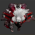 Ancient Chinese Character In Red Black Robe With White Long Hair And Ornate Details