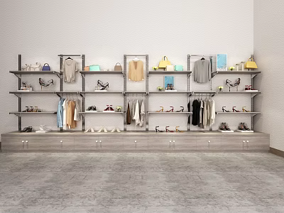 Modern Retail Display Shelves With Clothing Shoes Bags And Accessories Storage 3d model