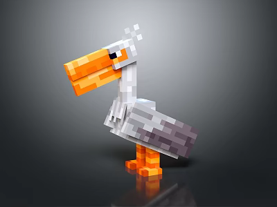 Cute Pixel Art Pelican Character With Orange Beak And Gray Body 3d model