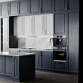 Modern Kitchen With Gray And White Cabinets Marble Countertop Island And Appliances