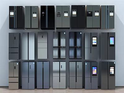 Modern Refrigerators And Freezers In Various Styles With Digital Displays And Sleek Designs 3d model
