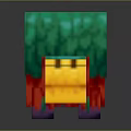 Pixelated Animal Character With Green Top Red Body And Yellow Head In Cartoon Style