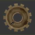 Decorative Gear Shaped Brown Household Item with Circular Hole and Toothed Edges