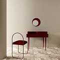 Elegant Red Dressing Table With Matching Chair And Round Mirror On Beige Wall 3d model