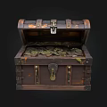 Open Vintage Treasure Chest Filled With Sparkling Gold Jewelry And Ornaments