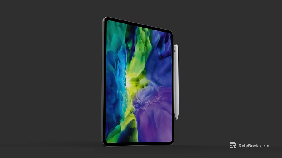 Modern Electronic Tablet Featuring Stylus Pen and Colorful Abstract Screen 3d model