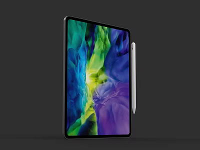 Modern Electronic Tablet Featuring Stylus Pen and Colorful Abstract Screen 3d model