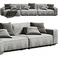 Modern Gray Sectional Sofa with Soft Fabric Multiple Pillows and Cozy Throw Blanket 3d model