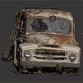 Rusty Old Van with Weathered Exterior and Classic Design on Dark Surface 3d model