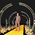 Elegant Event Entrance with Yellow Carpet Arched Decorations Lighting and Flowers