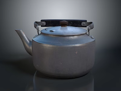 Silver Metal Kettle With Ribbed Surface Black Handle And Lid For Daily Use 3d model