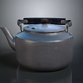 Silver Metal Kettle With Ribbed Surface Black Handle And Lid For Daily Use