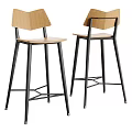 Modern Wooden Bar Stools with Black Metal Legs and Simple Design