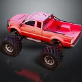 Rugged Off Road Terrain Featuring Red Toy Monster Truck With Large Tires