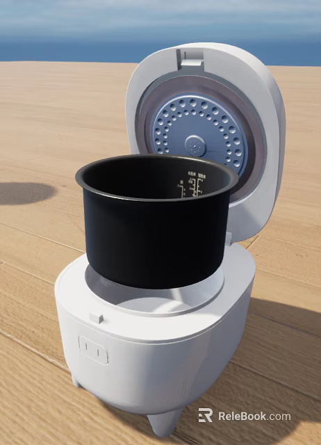 White Kitchen Rice Cooker With Open Lid And Black Inner Pot Measuring Marks 3d model 