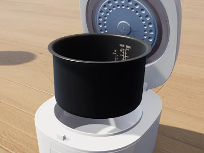 White Kitchen Rice Cooker With Open Lid And Black Inner Pot Measuring Marks 3d model