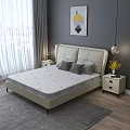 Comfortable Mattress With Stripe Design Leather Headboard And Nightstands In Modern Bedroom