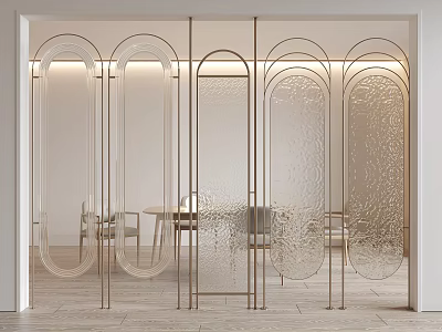 Modern Arched Room Divider With Gold Frame And Frosted Glass Panels 3d model