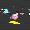 Pink Cartoon Character On Yellow Star With Stars Clouds Moon Heart In Dark Background