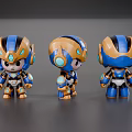 Cartoon Style Game Movie Character Robot Dolls Blue Orange White Helmet Armor Three Angles 3d model