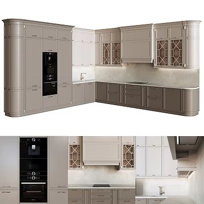 Modern Kitchen Cabinets With Glass Door Design And Drawer Storage Features 3d model
