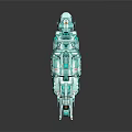 Futuristic Teal Spaceship Model With Detailed Structure For Cosmic Exploration And Space Travel