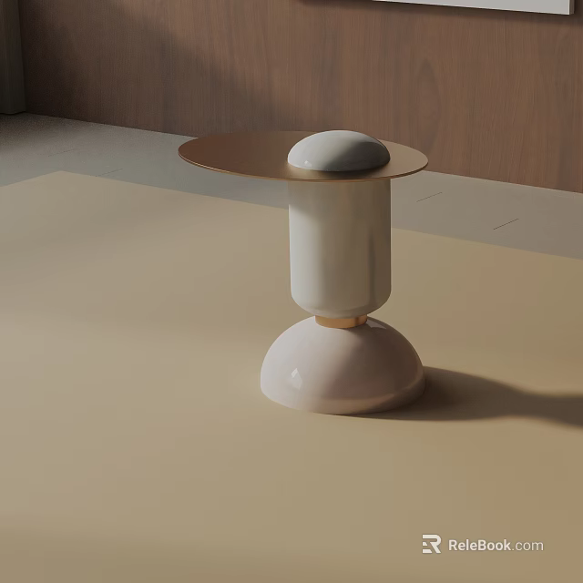 Modern Minimalist Side Table With Gold Round Top And White Ceramic Base 3d model 