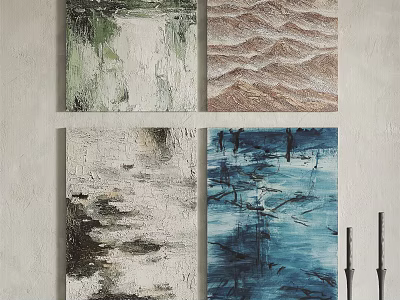 Abstract Wall Art Paintings With Green Brown Black White Blue Textures For Home Decor 3d model