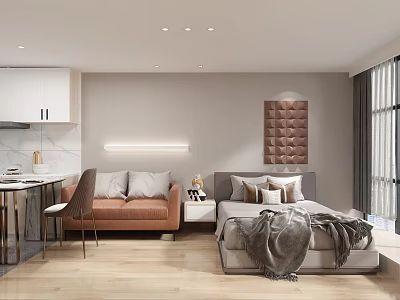 Modern Apartment Interior With Sofa Bed Table Lighting And Wall Art 3d model