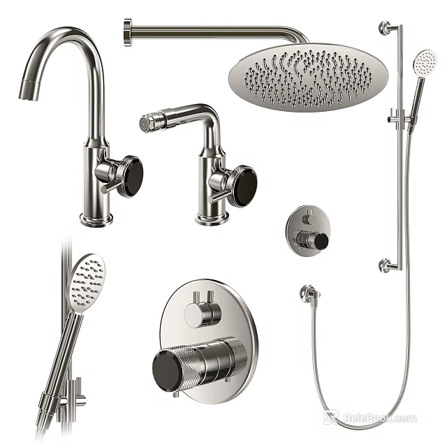 Modern Bathroom Faucet With Stainless Steel Showerhead Handheld Shower And Control Knobs 3d model