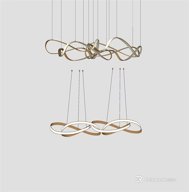 Modern Curved Loop Chandeliers With Metallic Finish For Interior Design 3d model 
