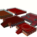 Traditional Chinese Architectural Structures With Red Roofs Blue Railings And Circular Platforms 3d model