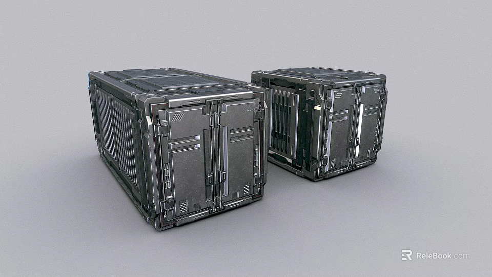 Two Heavy Duty Industrial Metal Equipment Enclosures With Durable Steel Design 3d model 