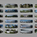 Circular Components Display Various Landscape Images Including City Nature Architecture Views 3d model