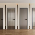 Modern Interior Hinged Doors With Frosted Ribbed Glass And Black Frames Design 3d model